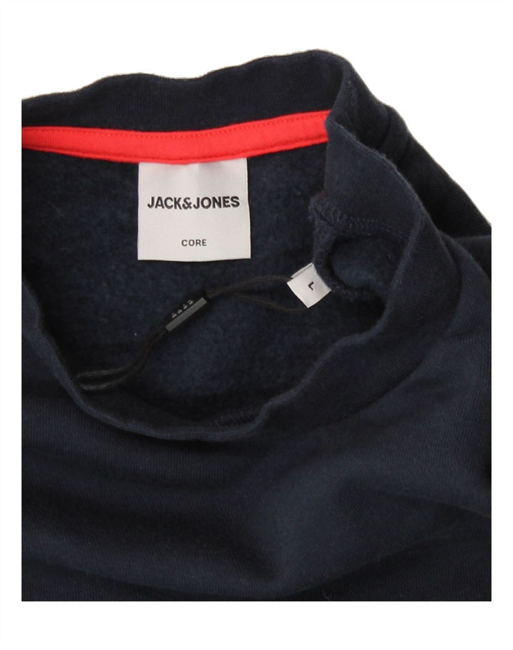 JACK & JONES Mens Sweatshirt Jumper Large Navy Blue Geometric Cotton Vintage Jack & Jones and Second-Hand Jack & Jones from Messina Hembry 