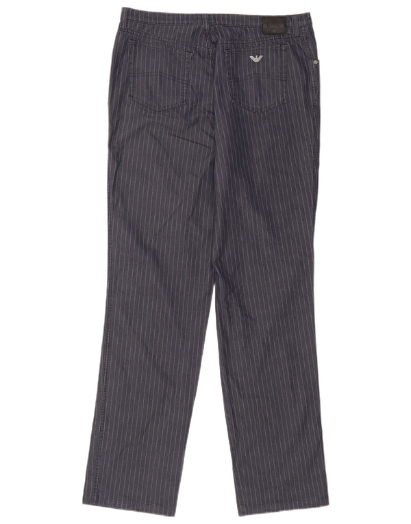 Pantaloni casual dritti da donna Armani W34 L33 cotone gessato blu navy