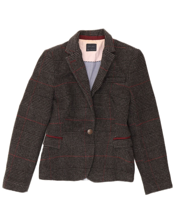 Giacca blazer da donna a 1 bottone Zara UK 12 Lana pied de poule grigio medio