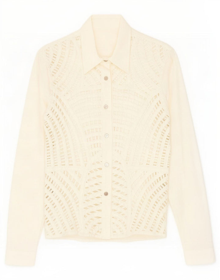 Camicetta vintage da donna a maniche lunghe trasparente IT 46 grande bianca