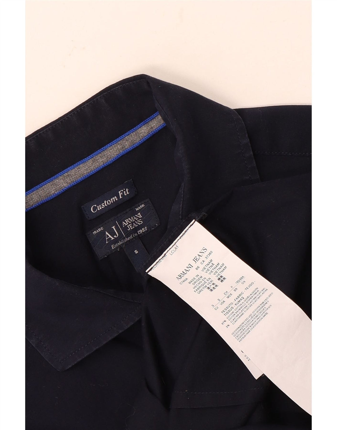 Camicia Armani Jeans da uomo su misura piccola in cotone blu navy