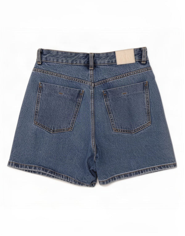 Pantaloncini di jeans a vita alta da donna Zara EU 38 piccoli W28 cotone blu