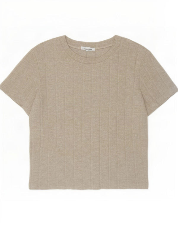 Zara Womens Trafaluc Crop T-Shirt Top UK 10 Small Beige