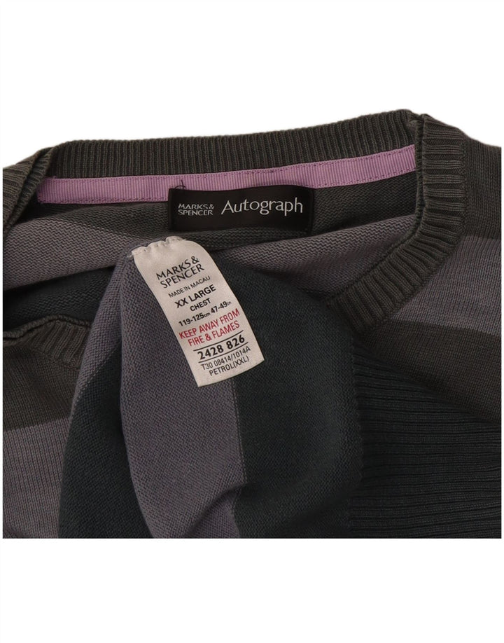 Maglione maglione girocollo autografo da uomo Marks & Spencer 2XL a righe grigie