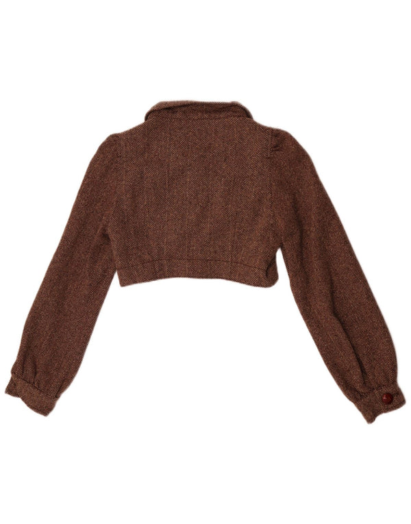 Giacca Bolero da donna Zara UK 10 piccola lana a spina di pesce marrone
