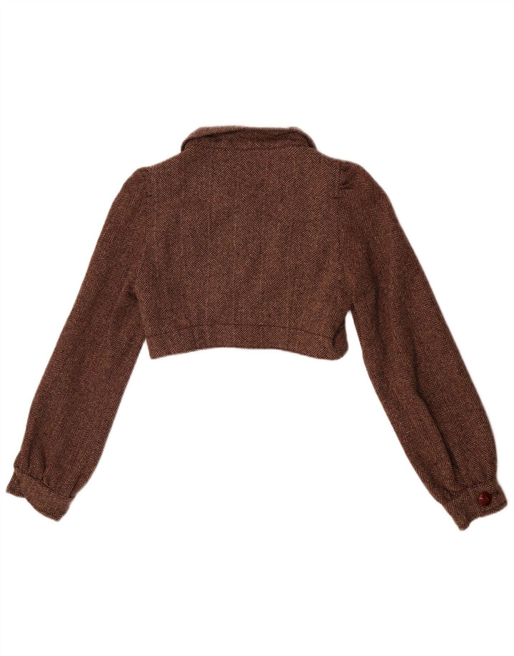 Giacca Bolero da donna Zara UK 10 piccola lana a spina di pesce marrone