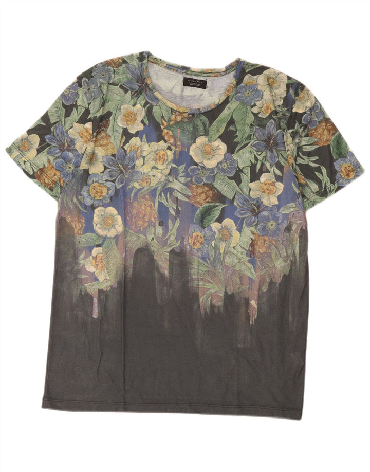 T-shirt grafica da uomo Zara Top grande in poliestere floreale grigio
