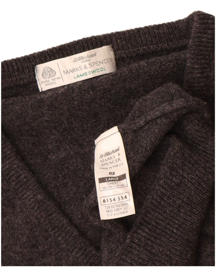 Maglione da uomo Marks & Spencer con scollo a V, lana d'agnello grande grigia screziata