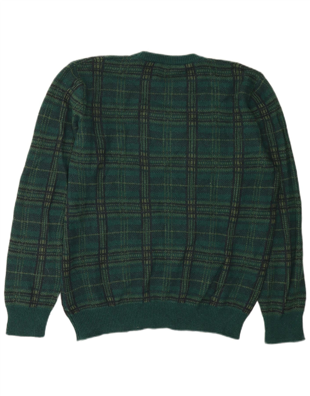 Maglione da uomo girocollo Benetton XL in lana a quadri verde