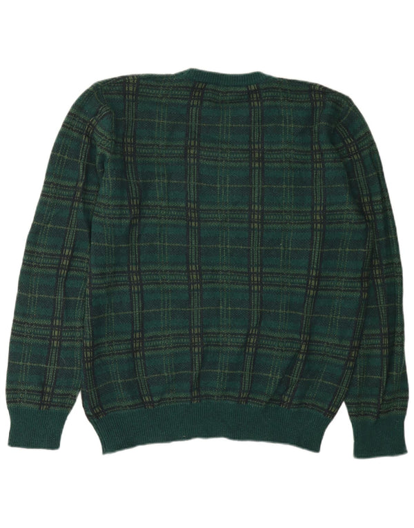 Maglione da uomo girocollo Benetton XL in lana a quadri verde