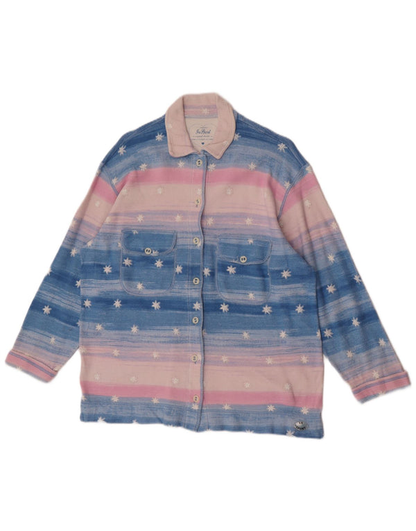 Camicia vintage da donna con motivo astratto, camicetta UK 16, grande a righe blu