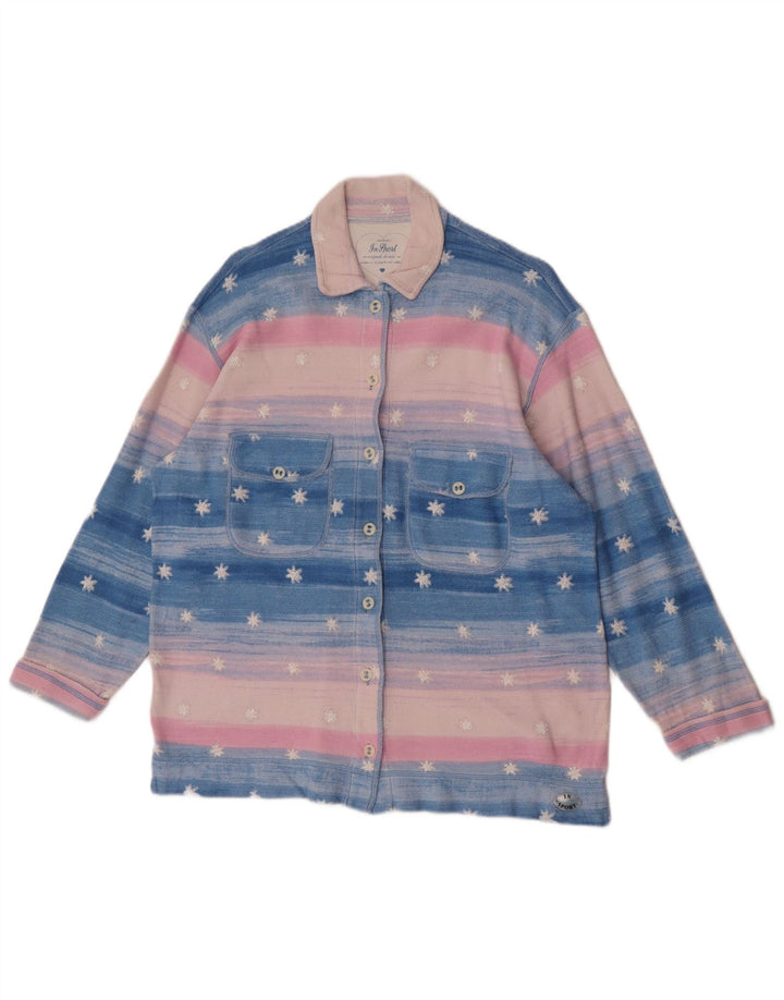 Camicia vintage da donna con motivo astratto, camicetta UK 16, grande a righe blu