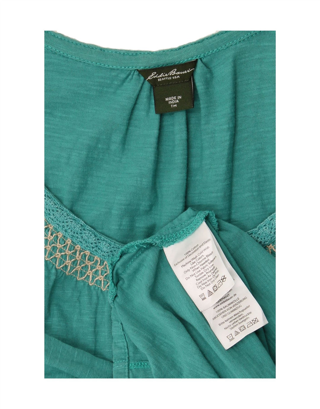 EDDIE BAUER Womens T-Shirt Top UK 12 Medium Green Cotton Vintage Eddie Bauer and Second-Hand Eddie Bauer from Messina Hembry 