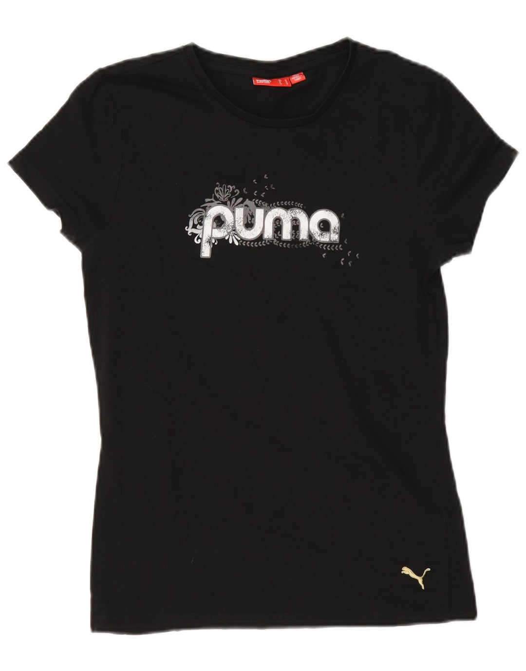 Puma T-shirt grafica regolare da donna Top UK 12 Medium Black Cotton