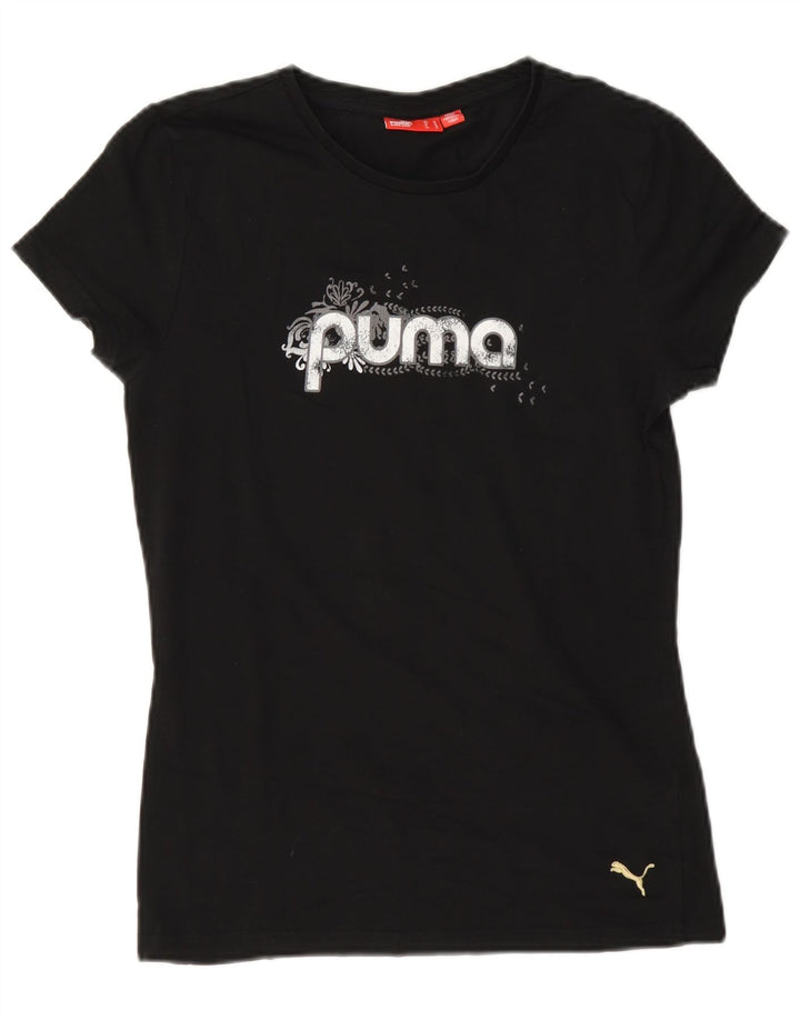 Puma T-shirt grafica regolare da donna Top UK 12 Medium Black Cotton