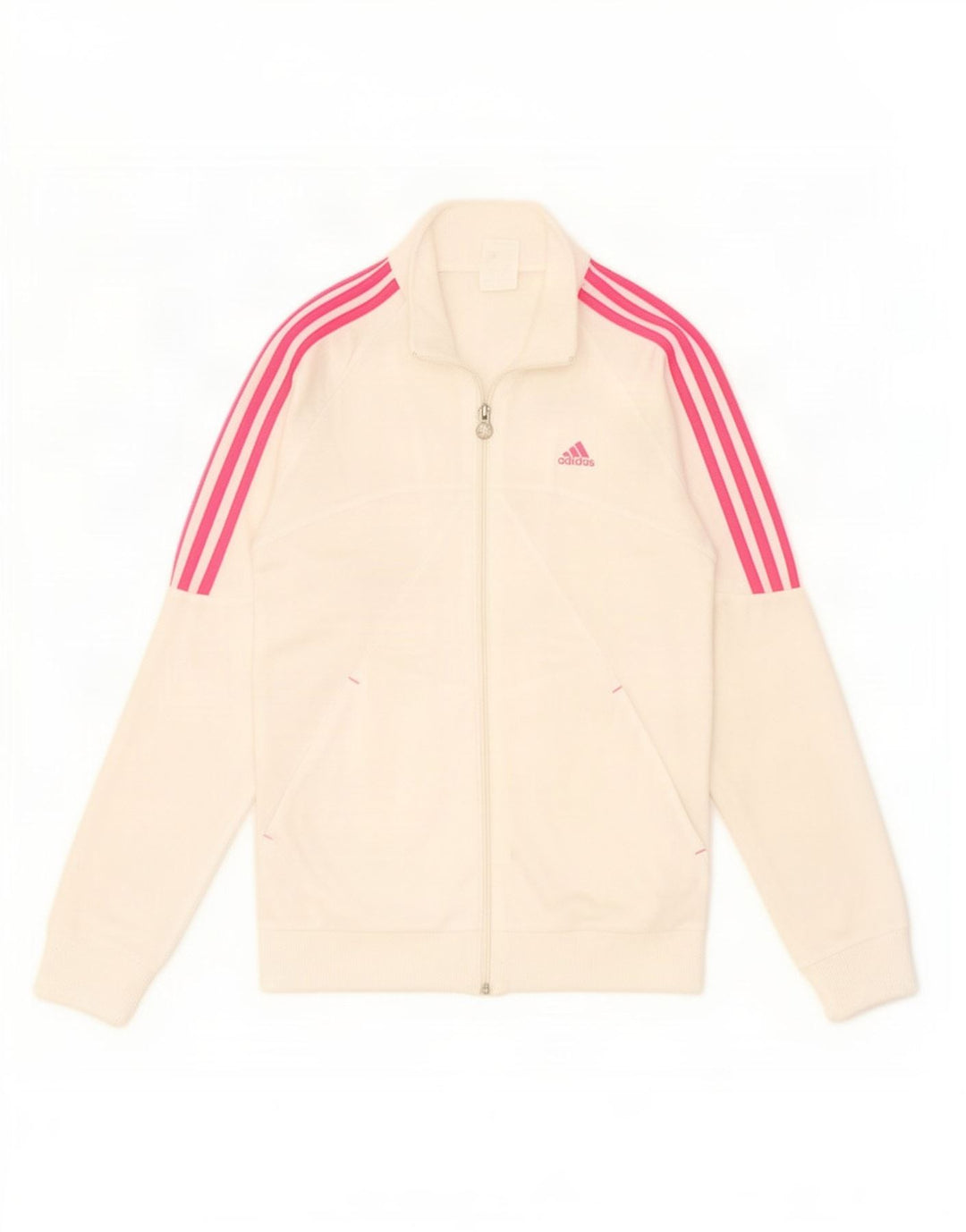 Giacca superiore della tuta da ragazza Adidas 14-15 anni in poliestere bianco sporco