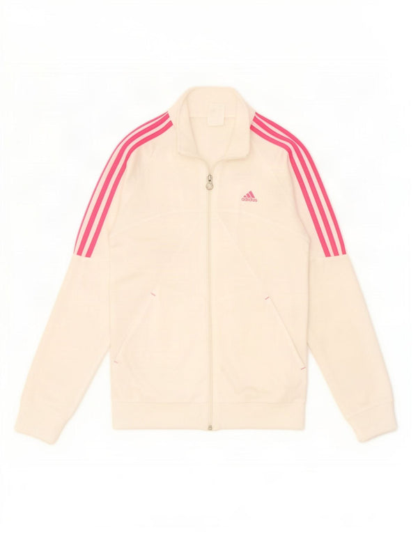 Giacca superiore della tuta da ragazza Adidas 14-15 anni in poliestere bianco sporco