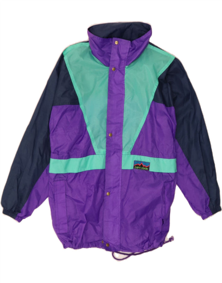 CAPT. COOK Mens Graphic Rain Jacket UK 36 Small Purple Colourblock Vintage Capt. Cook and Second-Hand Capt. Cook from Messina Hembry 