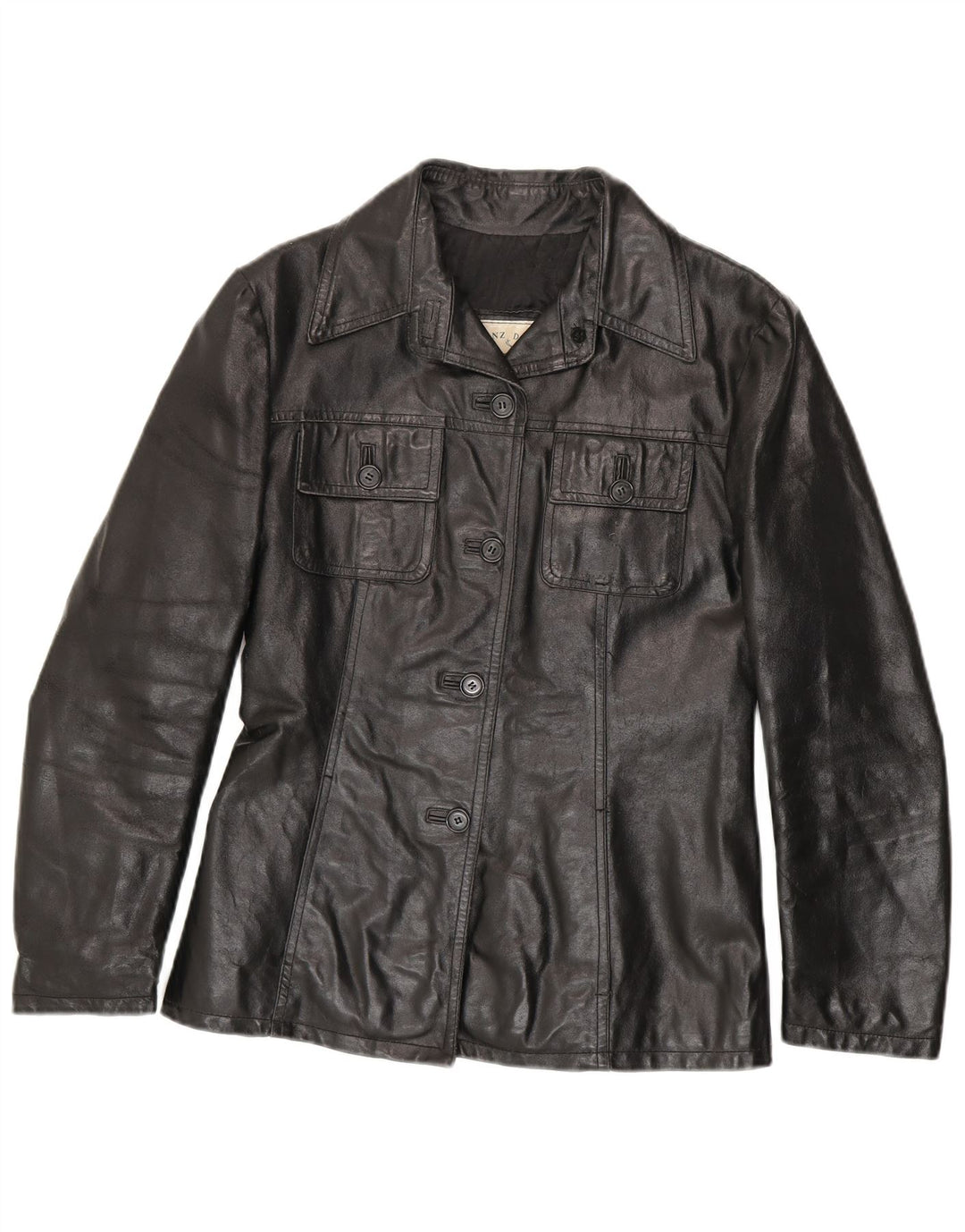 Giacca in pelle da donna vintage UK 10 piccola in pelle nera