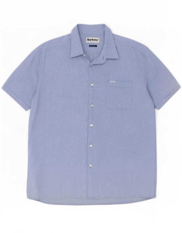 Camicia Barbour da uomo a maniche corte, vestibilità regolare, grande lino blu