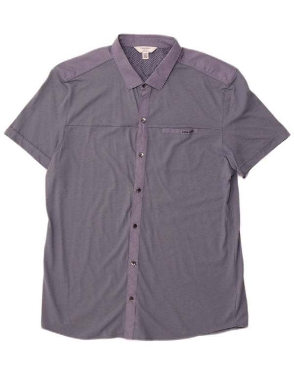 Camicia a maniche corte Body Fit da uomo Calvin Klein XL in cotone blu