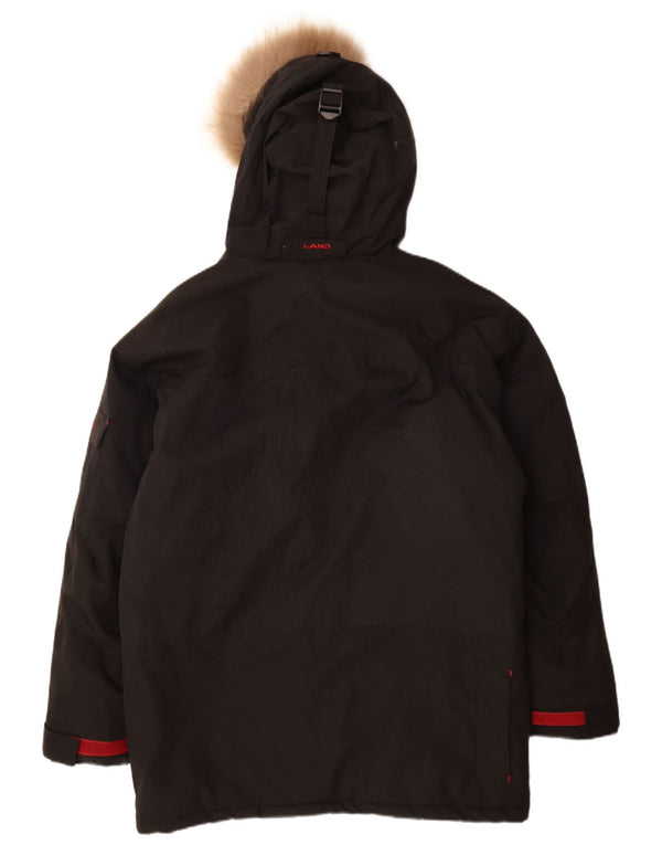 Giacca parka con cappuccio da uomo vintage UK 38 nylon nero medio