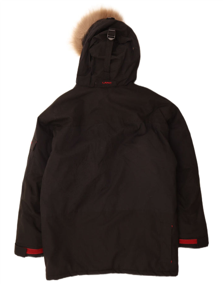Giacca parka con cappuccio da uomo vintage UK 38 nylon nero medio