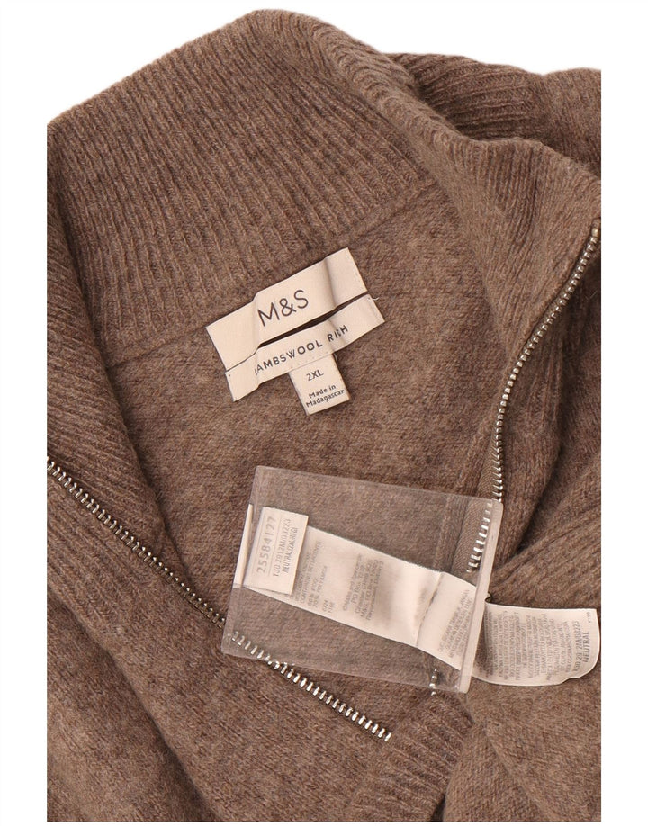 Maglione da uomo Marks & Spencer con zip e collo 2XL in lana marrone