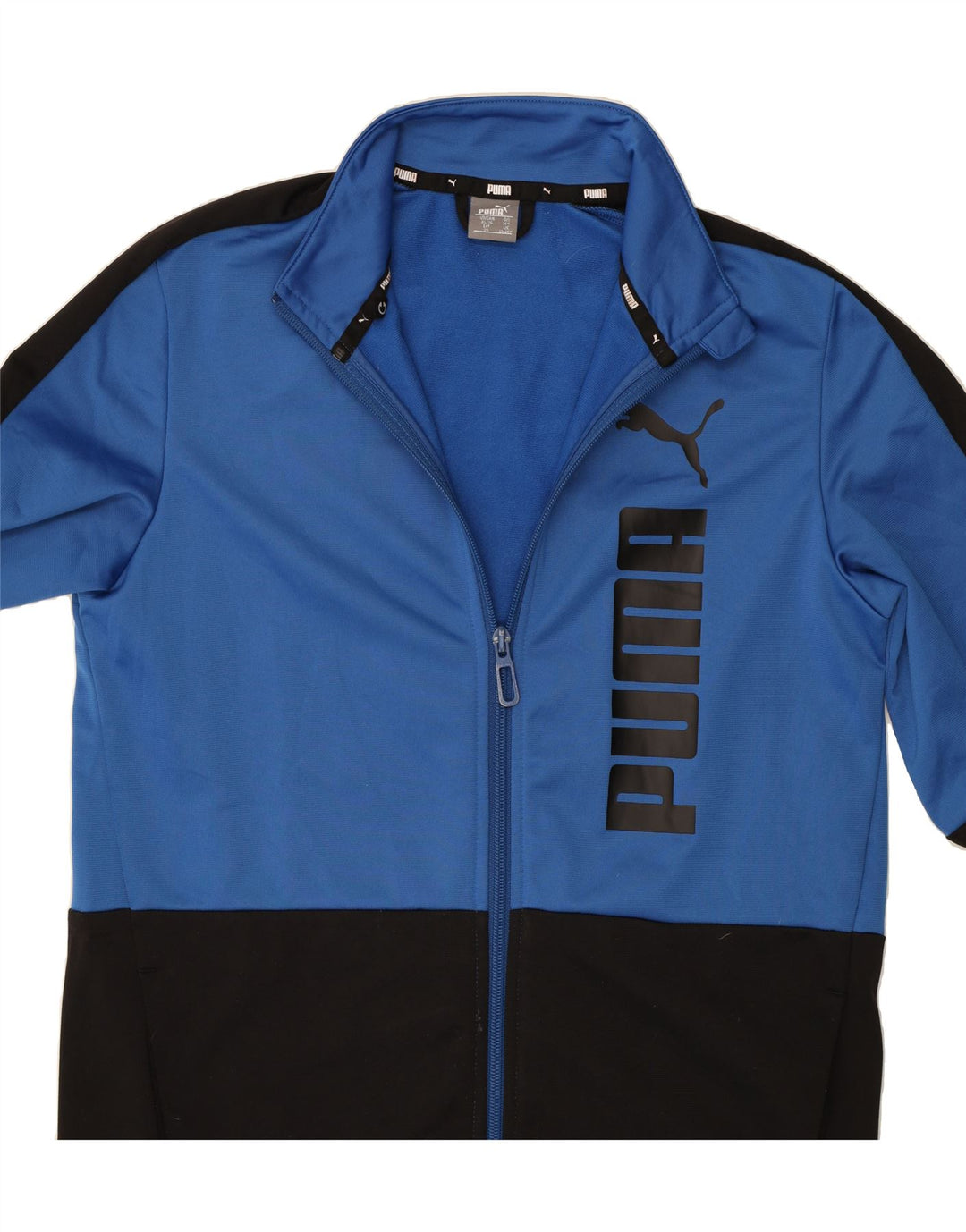PUMA Boys Graphic Tracksuit Top Jacket 13-14 Years Navy Blue Colourblock Vintage Puma and Second-Hand Puma from Messina Hembry 