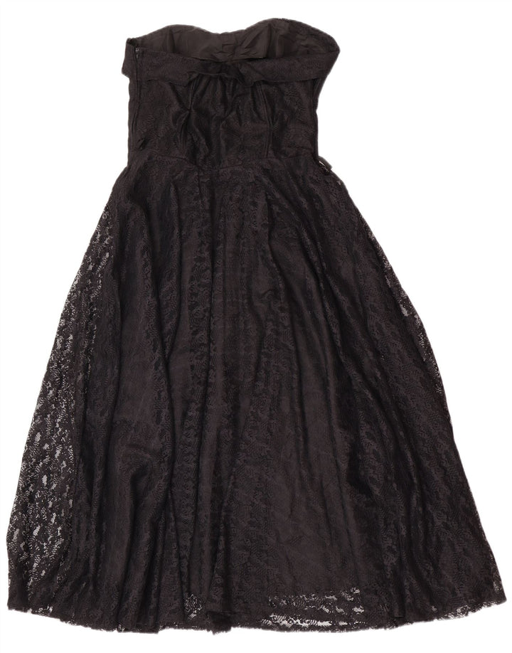 Abito vintage da donna senza spalline UK 14 Grande poliammide floreale nero