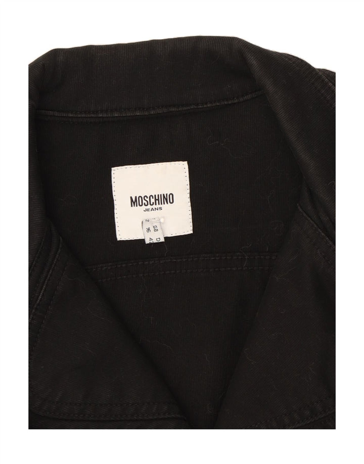 MOSCHINO Womens Crop Bomber Jacket UK 16 Large Black Cotton Vintage Moschino and Second-Hand Moschino from Messina Hembry 
