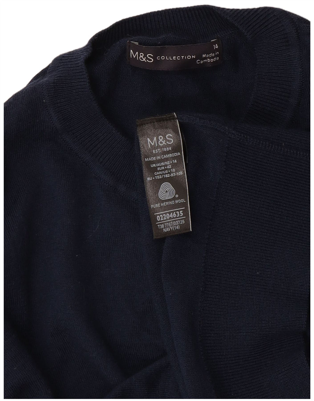 Maglione cardigan corto da donna Marks & Spencer UK 14 Lana blu navy media