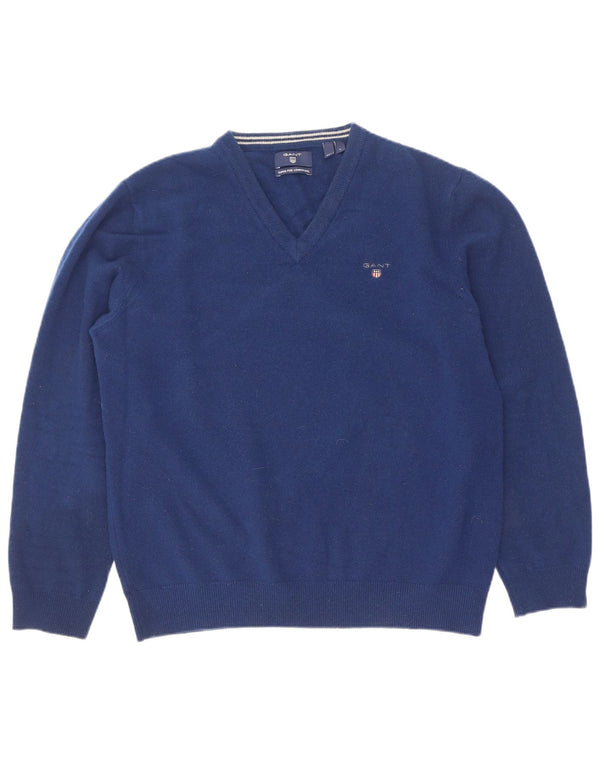 Maglione da donna con scollo a V Gant UK 14 Lana d'agnello blu grande