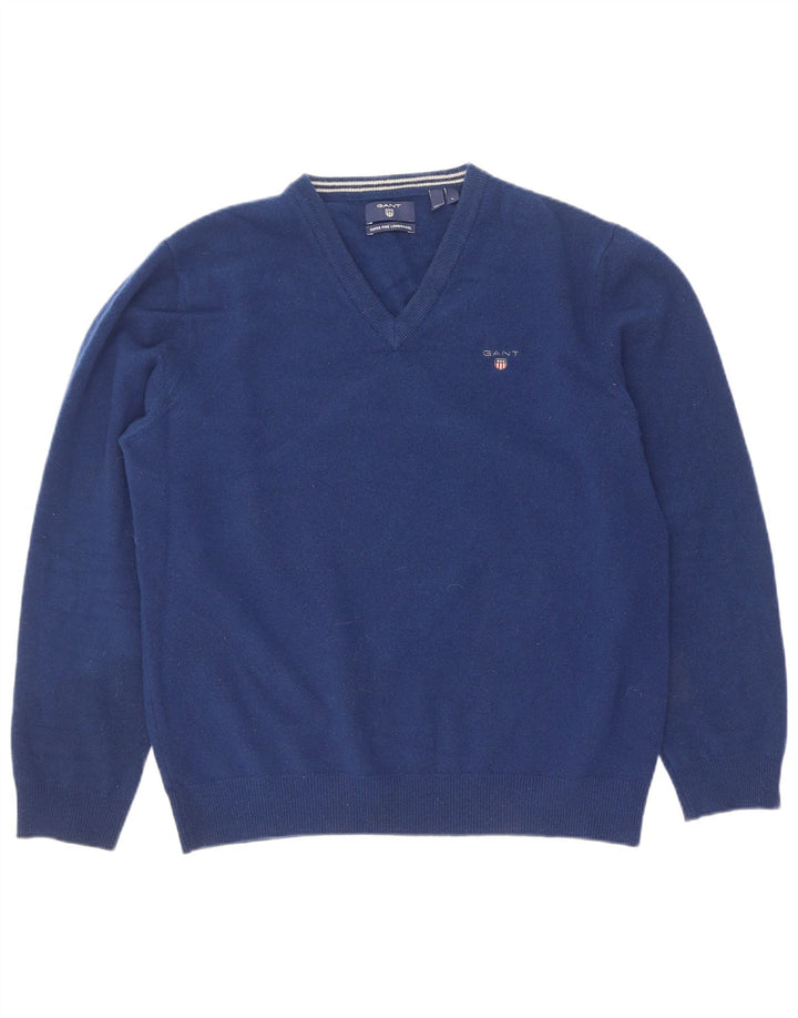 Maglione da donna con scollo a V Gant UK 14 Lana d'agnello blu grande