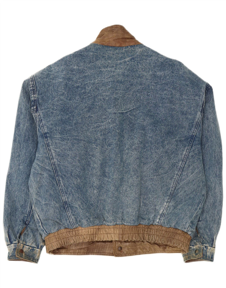 Giacca di jeans reversibile vintage da uomo IT 50 grande in pelle blu