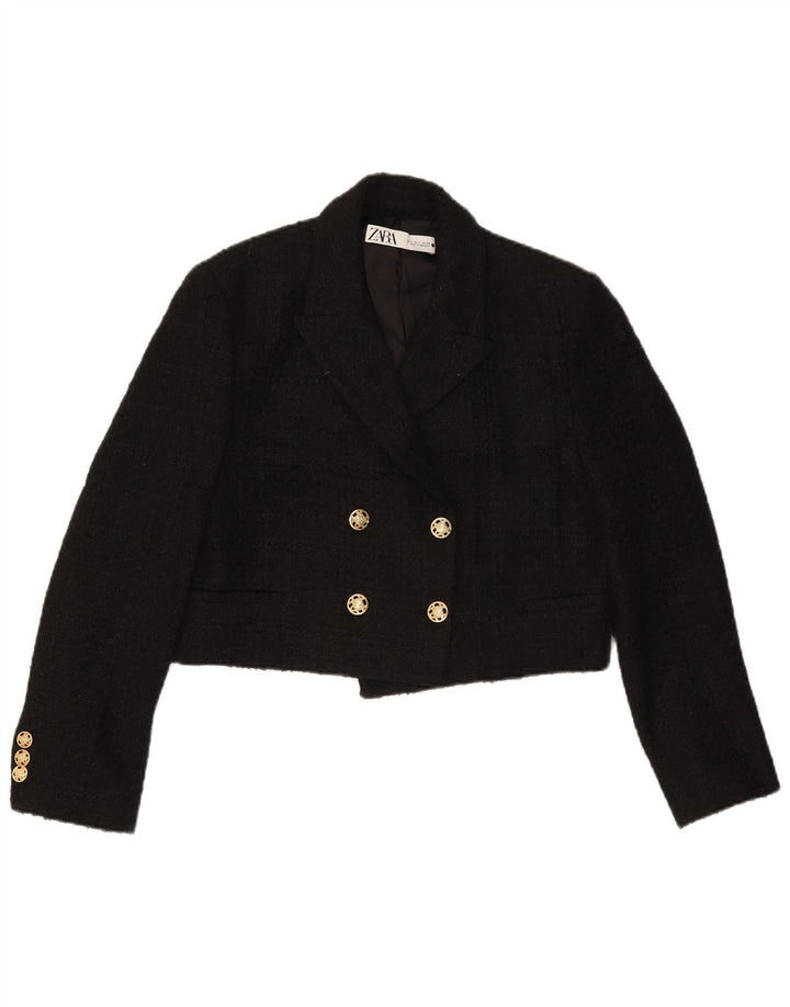Giacca blazer doppiopetto corta da donna Zara UK 16 grande poliestere nero