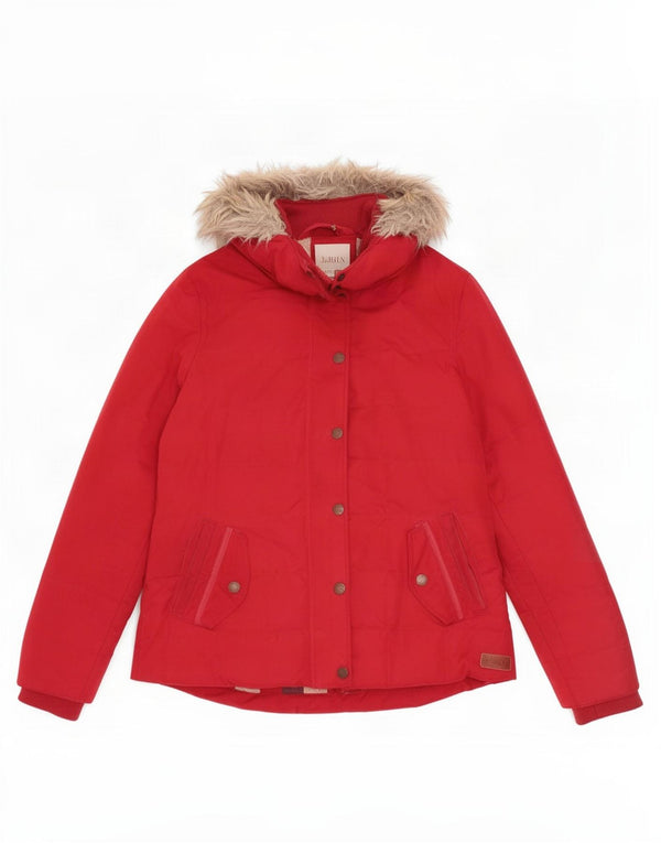 Fat Face Womens Hooded Padded Jacket UK 12 Medium Red Polyester