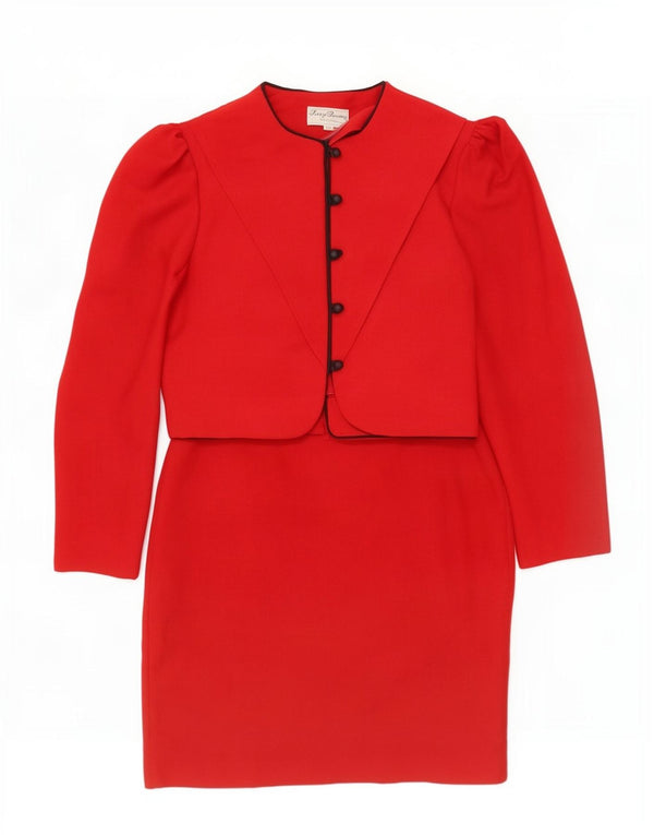 Set gonna vintage da donna a 5 bottoni in 2 pezzi UK 12 medio W28 poliestere rosso