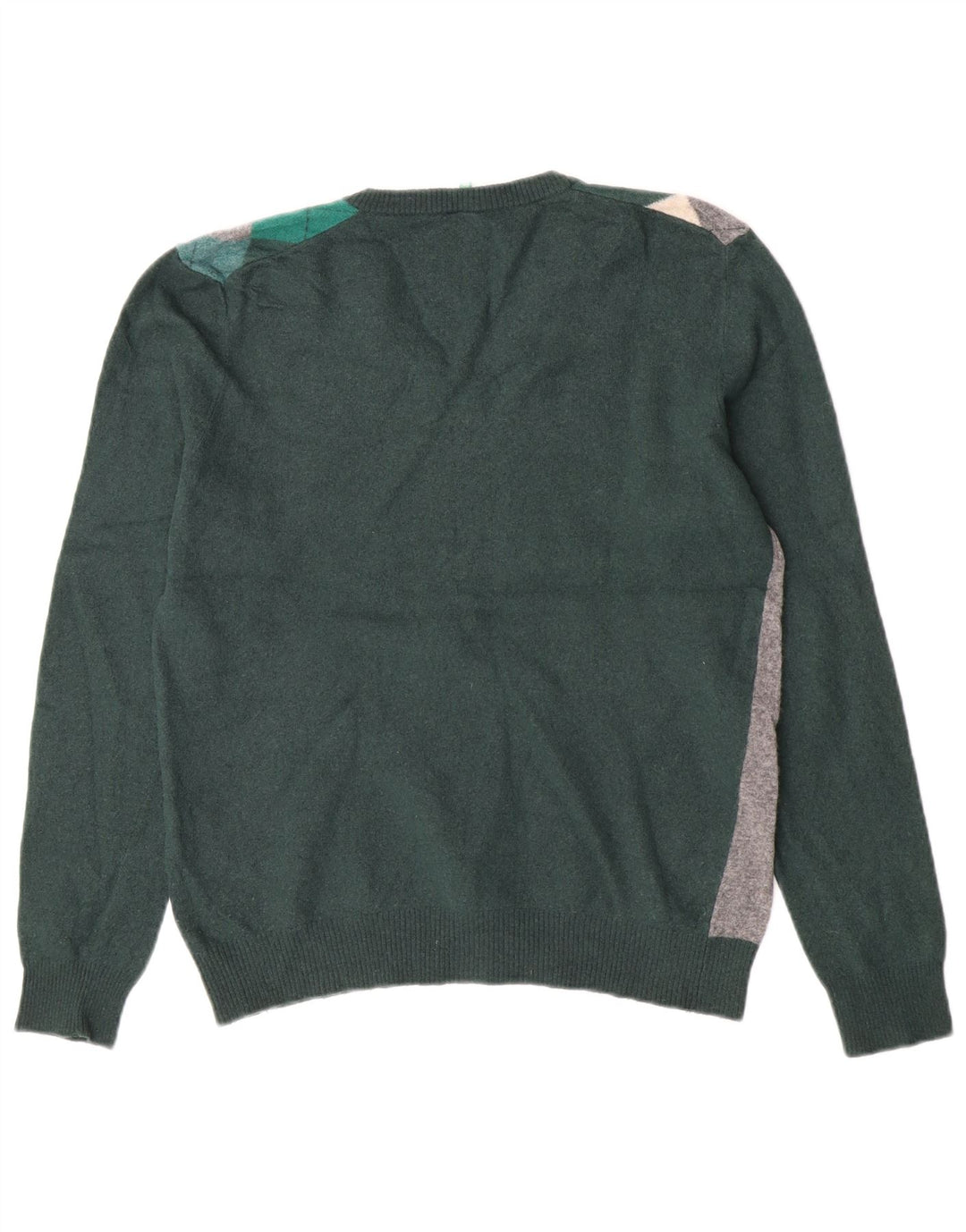Maglione da donna con scollo a V Benetton UK 12 Verde medio Argyle/Diamante