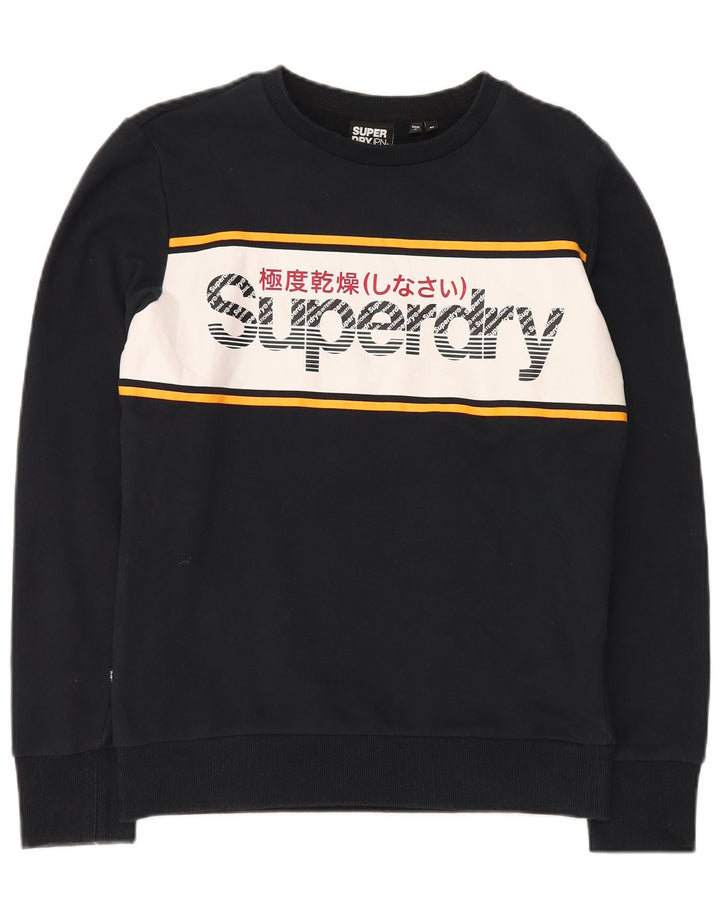 Felpa grafica da uomo Superdry, maglione in cotone color block medio nero