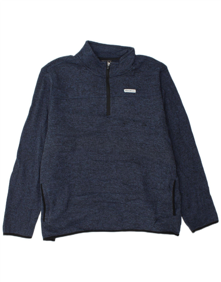 EDDIE BAUER Felpa con collo con zip da uomo Maglione 2XL Blu navy chiazzato
