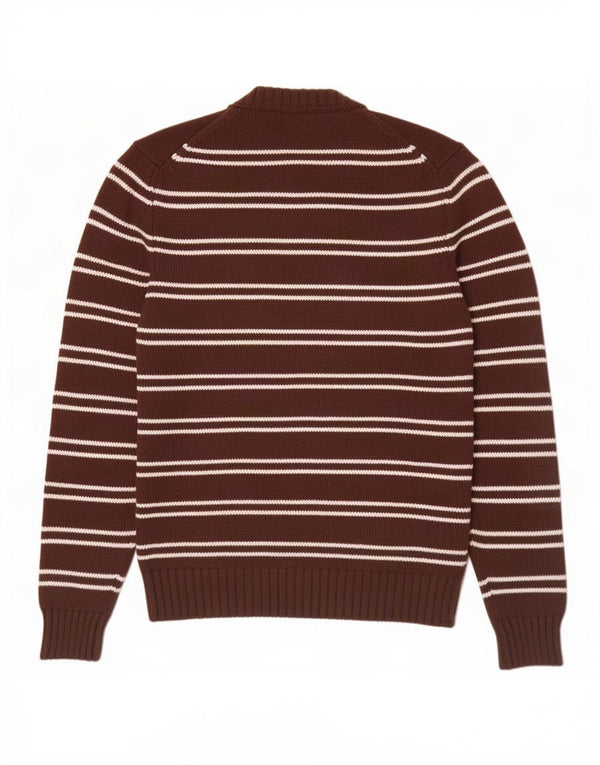 Maglione maglione girocollo da uomo Zara in cotone a righe marrone medio