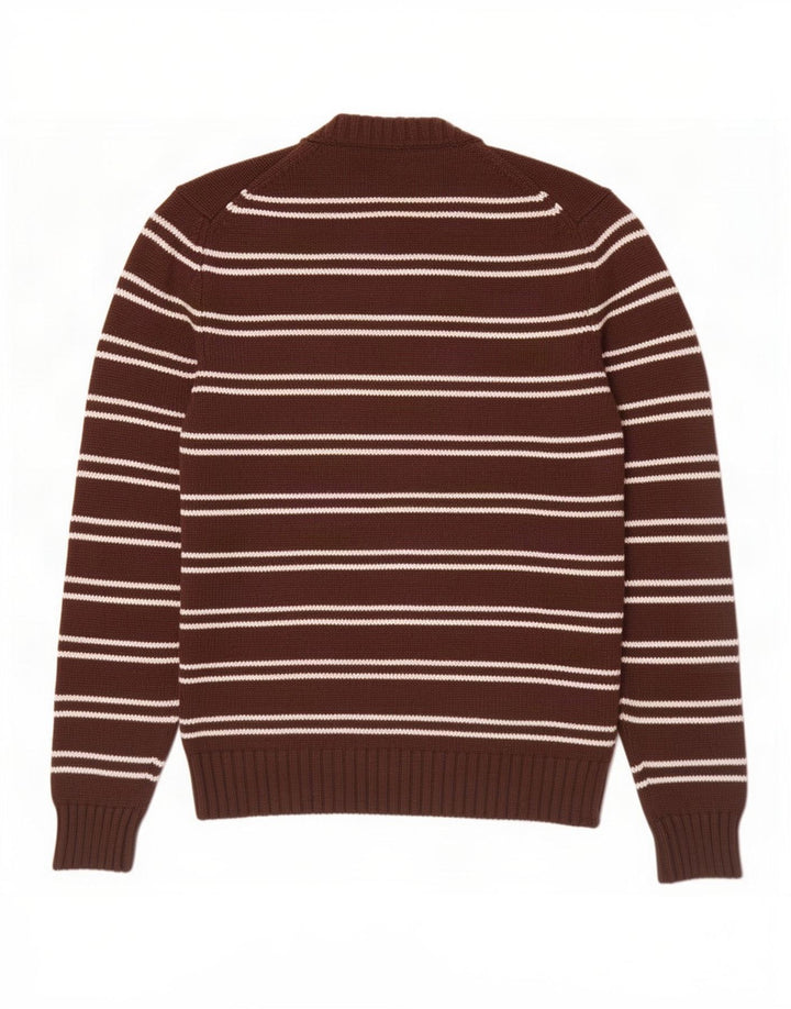Maglione maglione girocollo da uomo Zara in cotone a righe marrone medio
