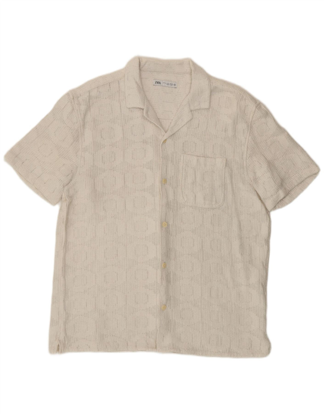 Camicia a maniche corte da uomo Zara XL in cotone geometrico bianco