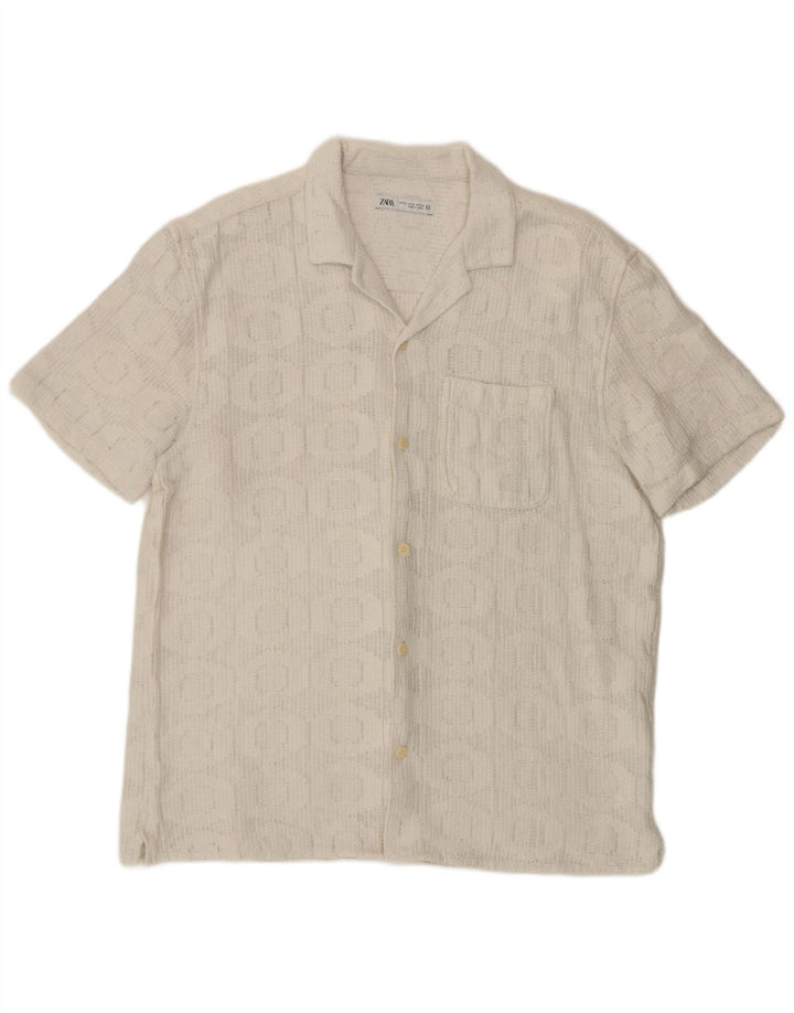 Camicia a maniche corte da uomo Zara XL in cotone geometrico bianco