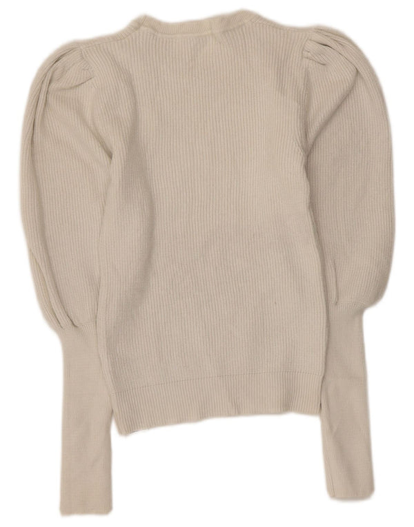 ZARA Womens Crop Crew Neck Jumper Sweater UK 12 Medium Off White Viscose