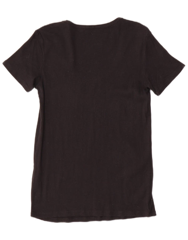 T-shirt grafica da donna Benetton Top UK 14 grande cotone nero
