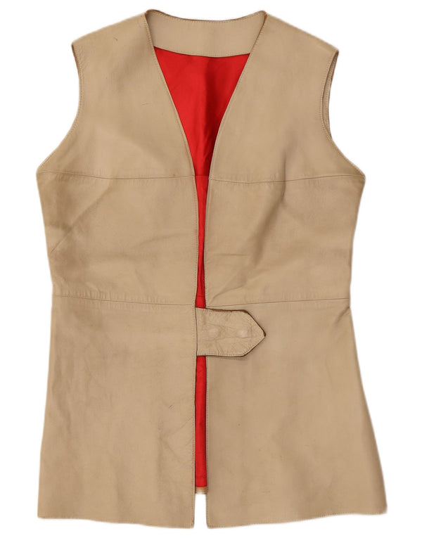 Gilet in pelle vintage da donna IT 38 XS Beige
