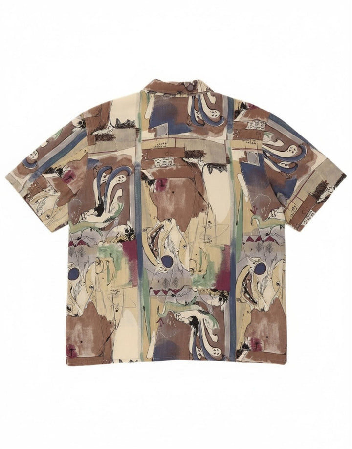 Camicia a maniche corte vintage da donna con motivo astratto grande multicolore