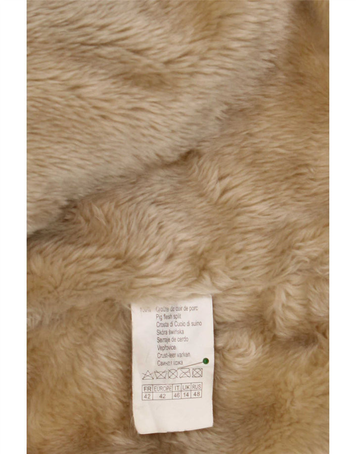 Cappotto in shearling doppio petto da donna Camaieu UK 14 Grande pelle beige